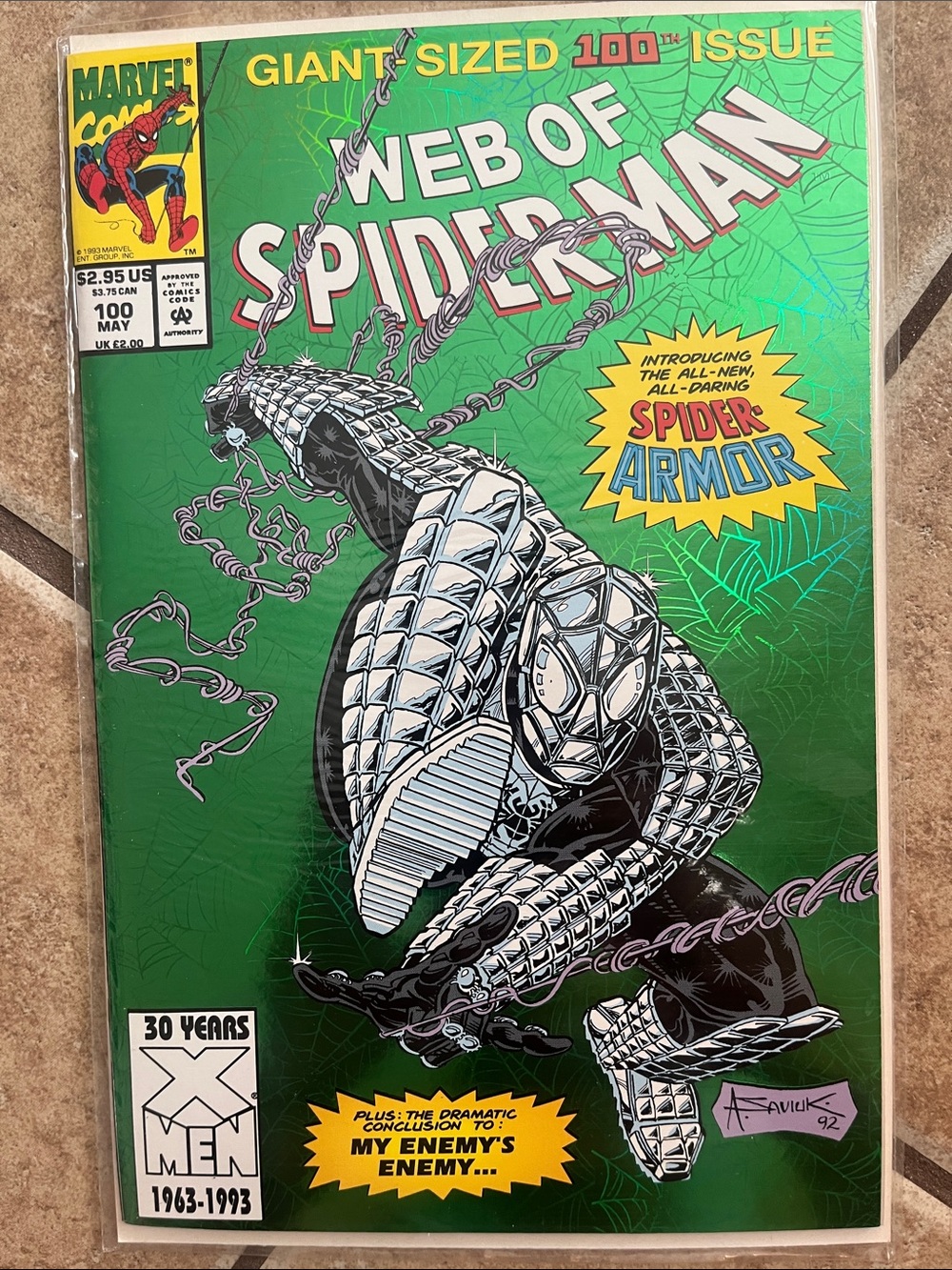 Marvel Green Cover Web of Spider-Man with Silver and Black Spider-Armor